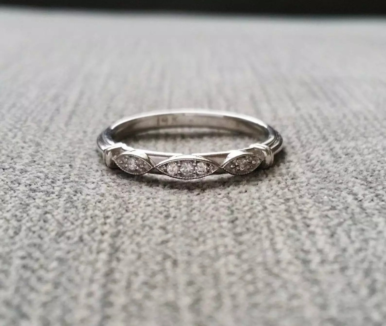Vintage Art Deco Style 1.5 Ct Lab Created Diamond 14k White Gold FN Wedding Band