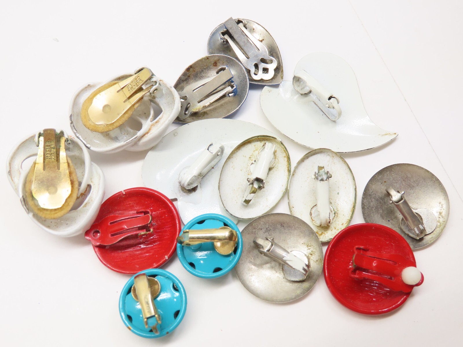 Vintage Earrings Enamel Clip On Lot Hoop Dangle + Minor Wear D2539
