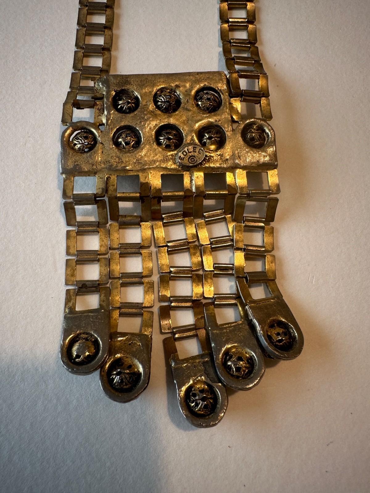 SIGNED Designer EDLEE 70’s Modernist Necklace 30” Gold-tone