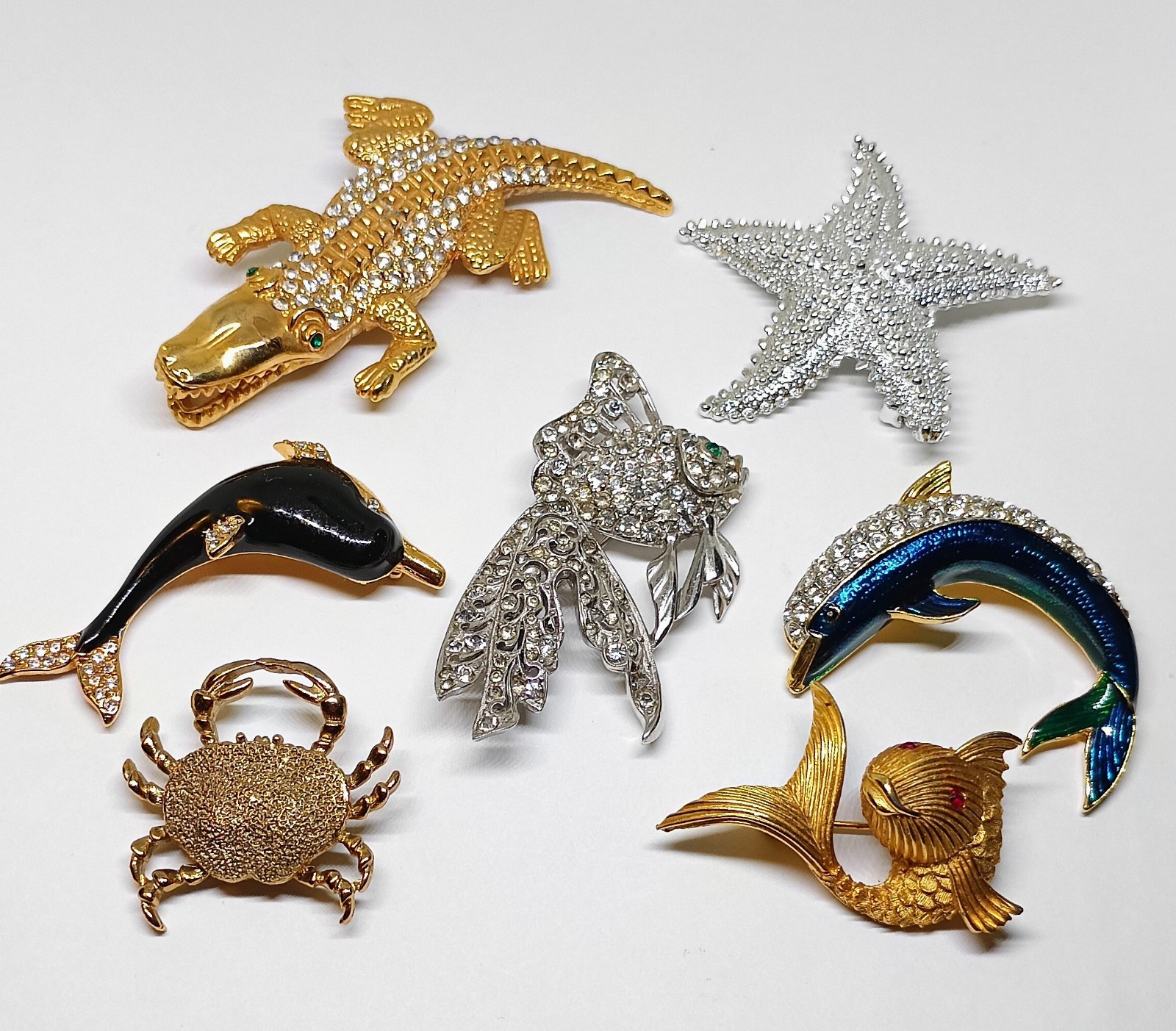 Vintage Lot 7 Sea Shore Brooch Pins Crystal Pave Rhinestone Kenneth J Lane LG