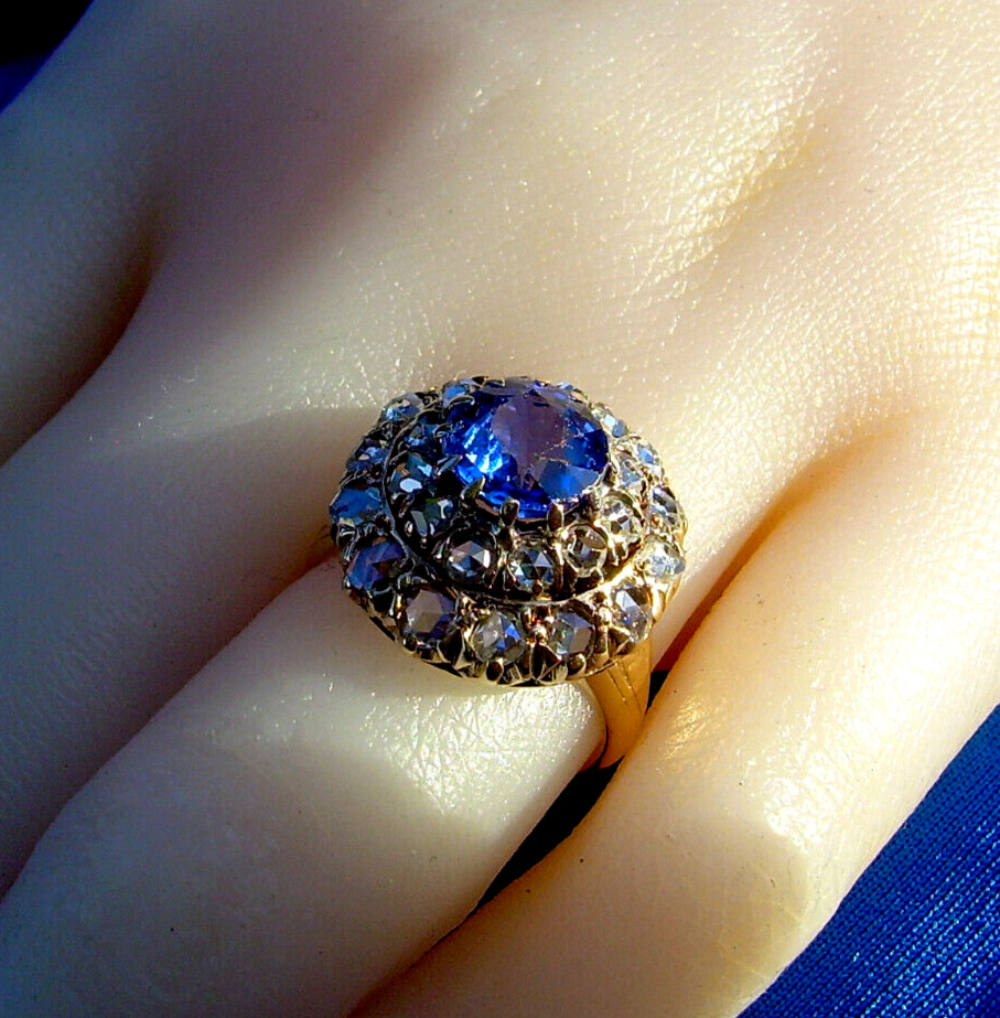 Original EARTH MINED SAPPHIRE DIAMOND Engagement Ring Antique Victorian 14K GOLD