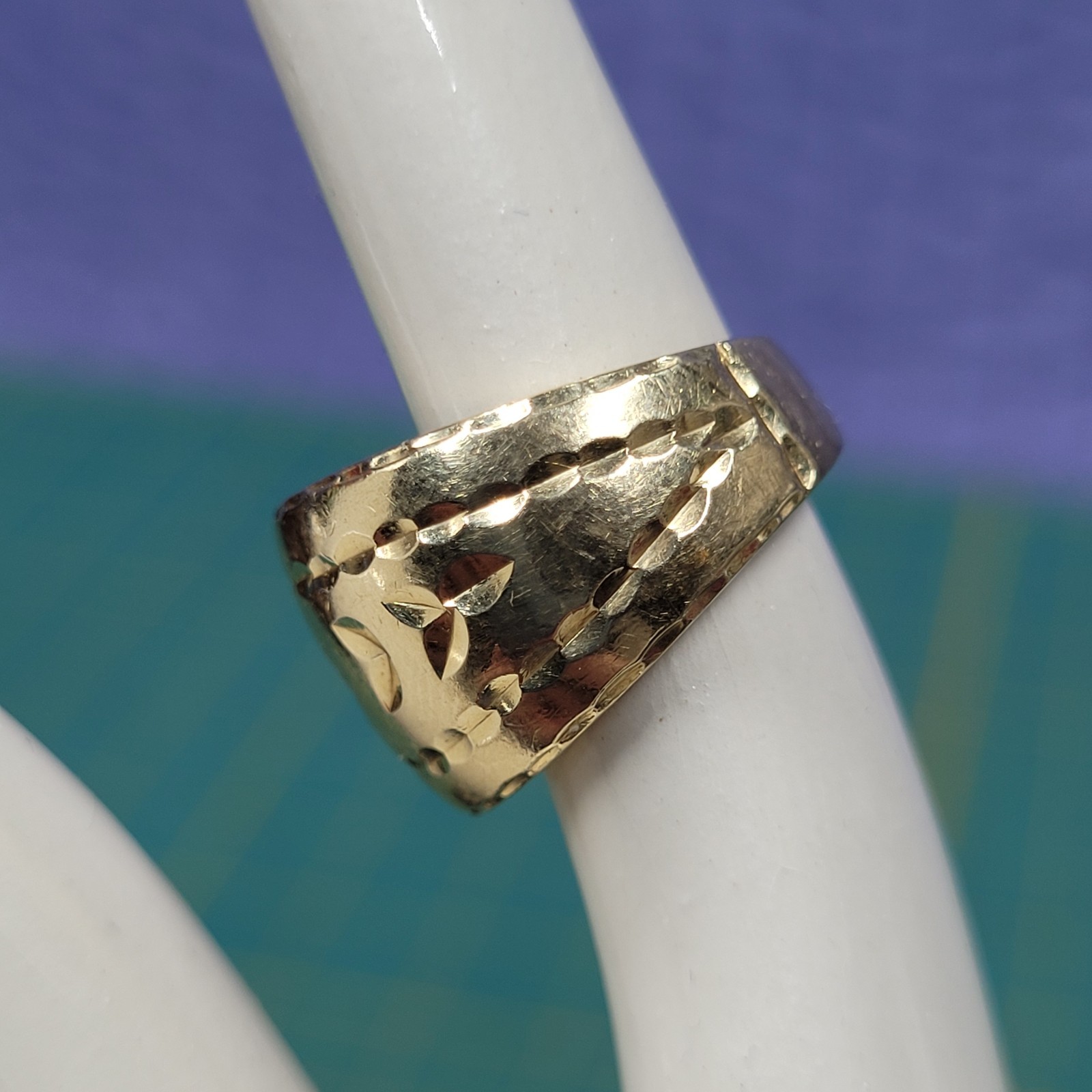VTG 14k Solid Yellow Gold Star MCM Pattern Cut Wide Band Ring 5.9g Size 5.5