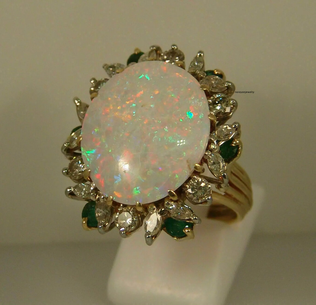 Natural Fire Opal Oval Cut Halo Engagement Ring 14K Yellow Gold Plated Silver