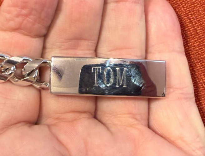Vintage SPIEDELSILVER 8.5″ ID Bracelet Made in USA Identity Engraved TOM