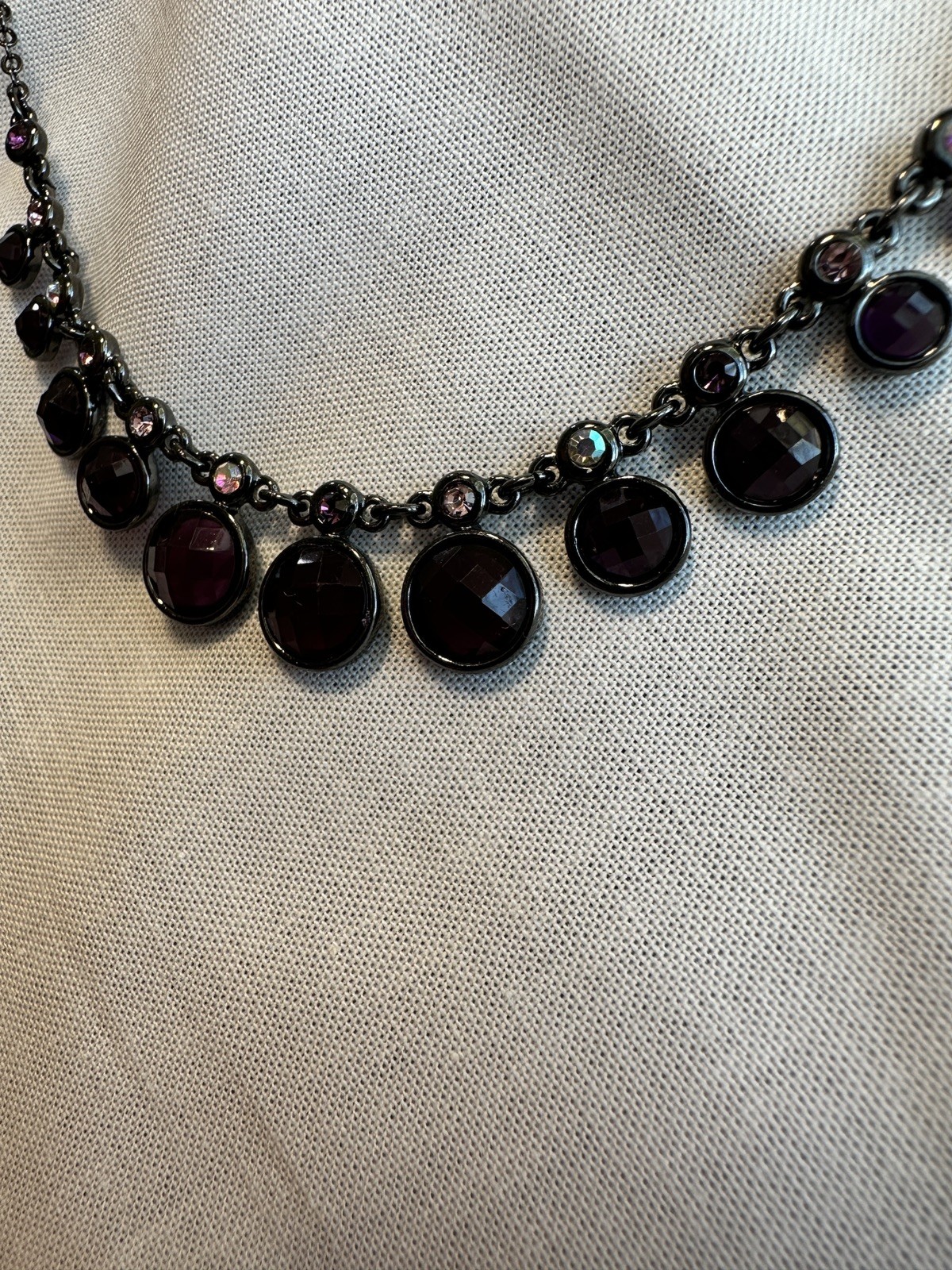 Vintage Avon Dark Purple Faceted Dark Grey Chain Necklace w Matching Earrings