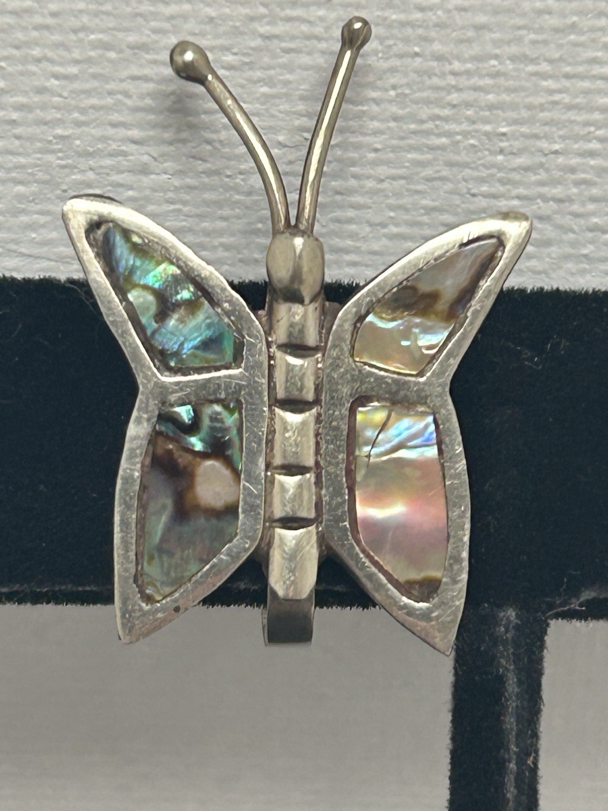 Vintage Mexico 925 Sterling Silver Abalone Butterfly Screw Back Earrings