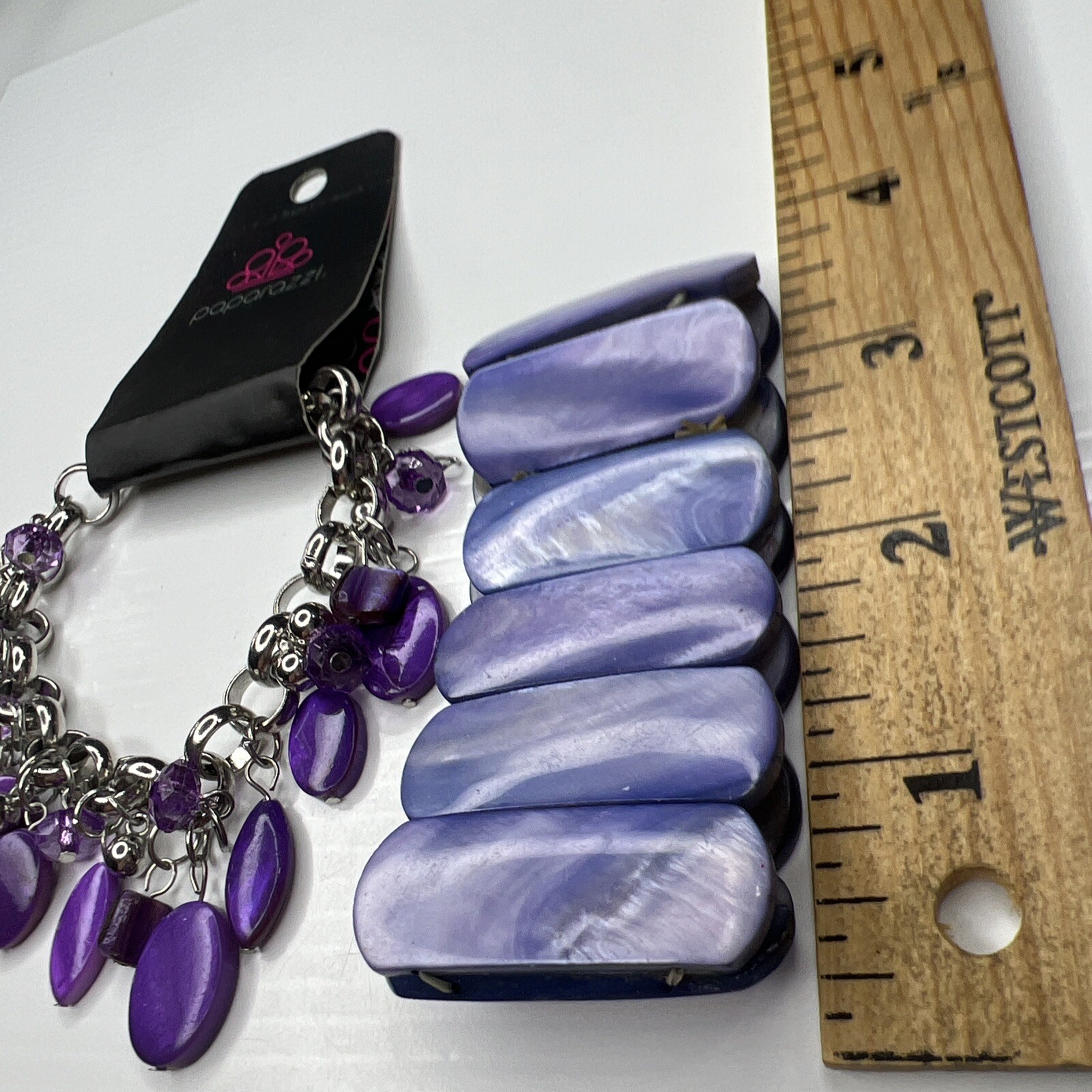 H6 Lot Purple Abalone Mother Pearl Stretch Chain Glam Paparazzi Retro Bracelets