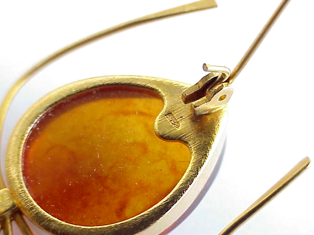 BALTIC AMBER INSECT SPIDER BROOCH GOLD JEWELRY 老琥珀 RUSSIAN USSR SOVIET PIN ORDER