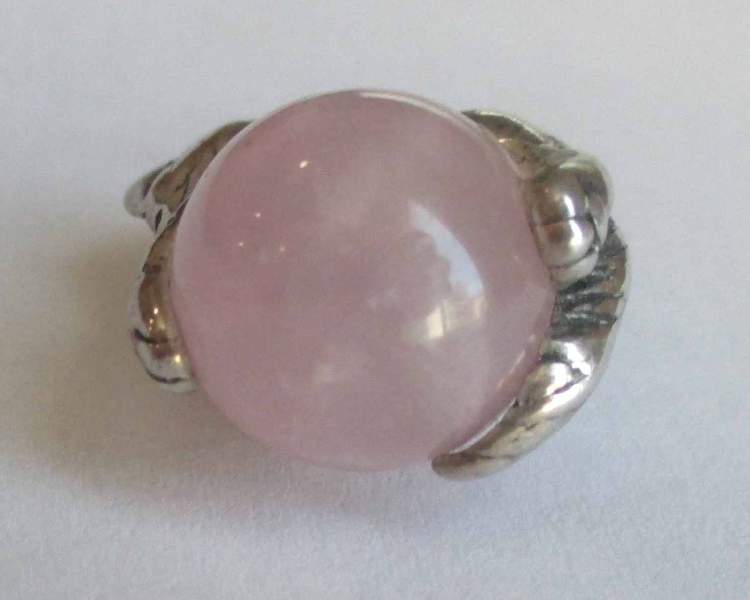 1in VINTAGE STERLING SILVER ROSE QUARTZ ORB CAT PENDANT POOLS OF LIGHT STYLE