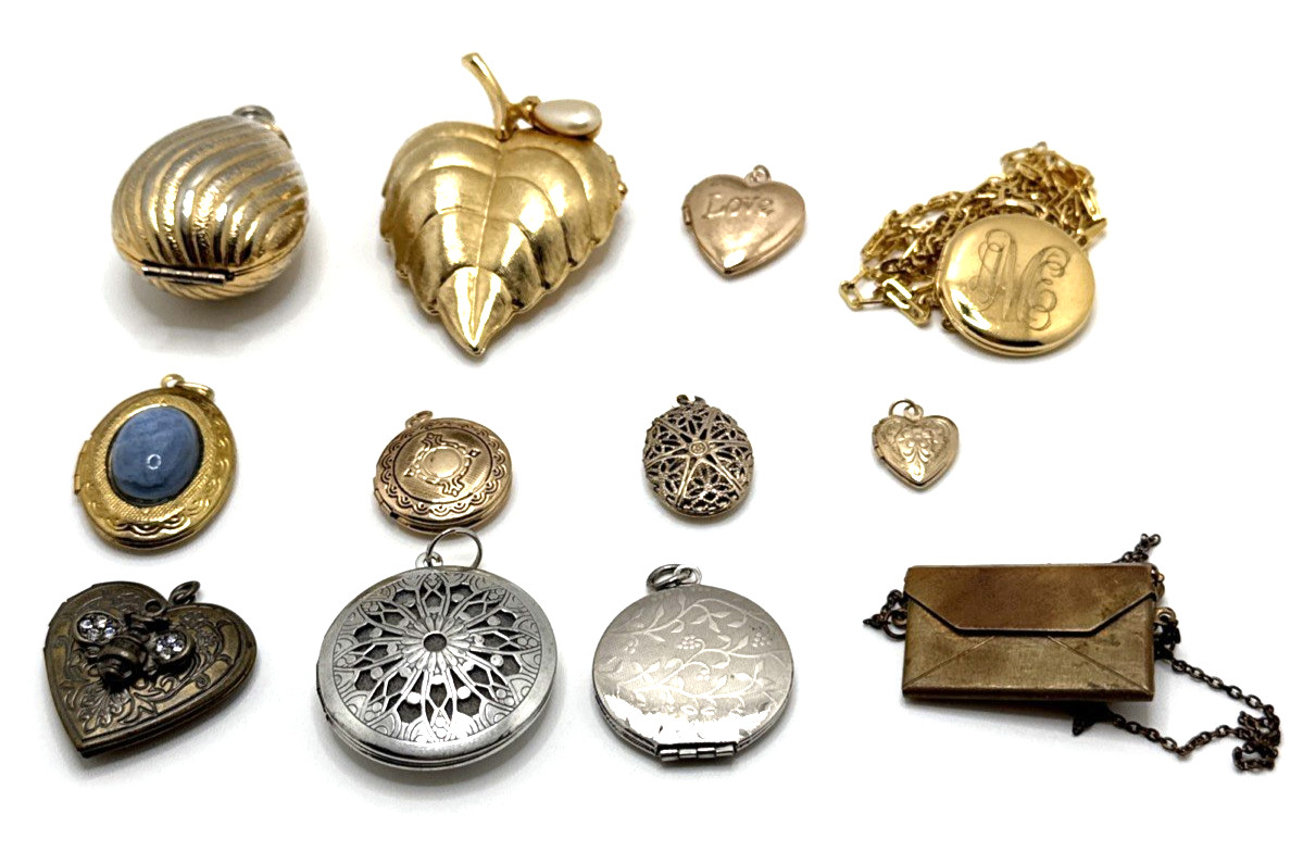 Vintage to Now Jewelry Pendant & Charm Lockets Gold & Silver Tone Lot of 12