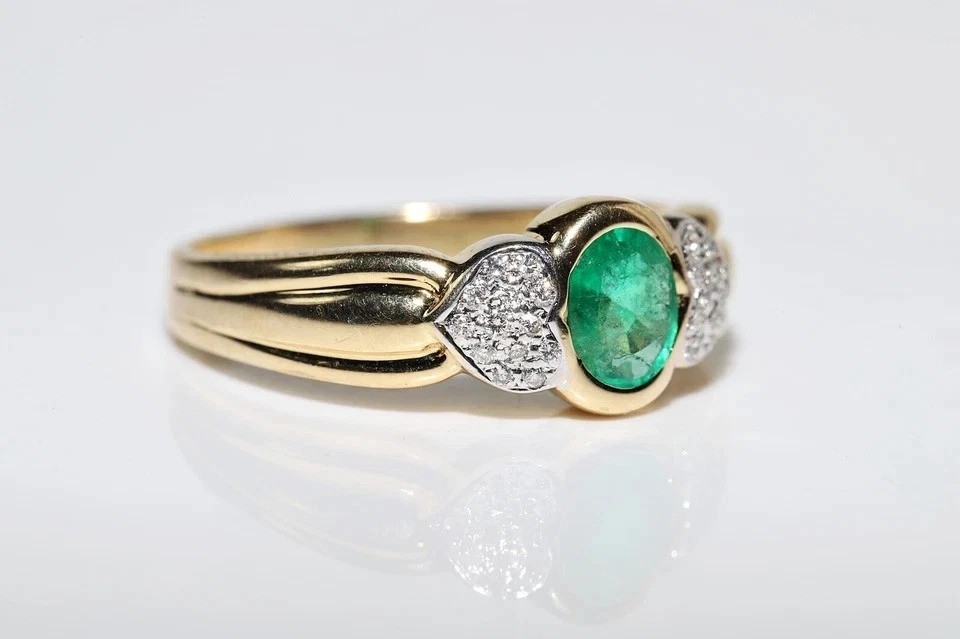 Art Deco Style 2Ct Lab Created Diamond & Emerald Engagement 14K Gold Finish Ring