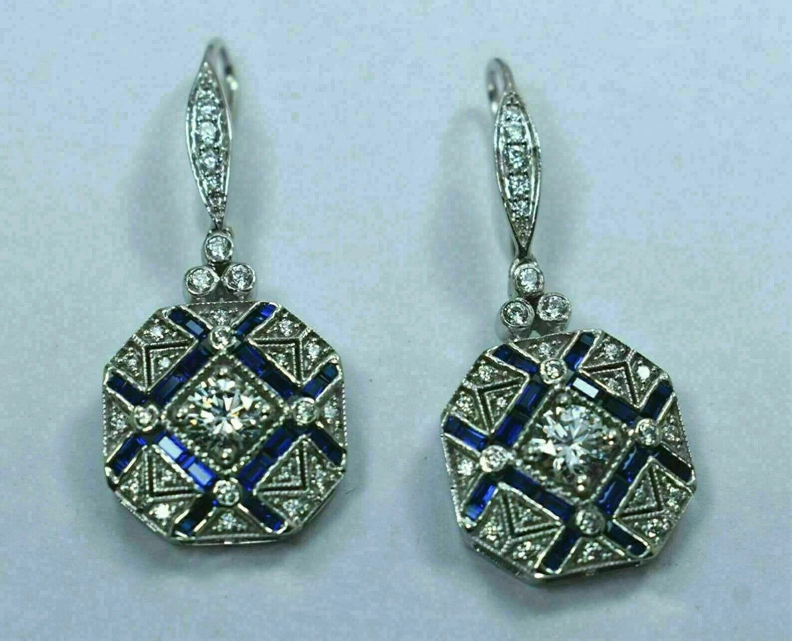 Art Deco Style Round Lab Created Diamond 925 Silver Anniversary Earrings