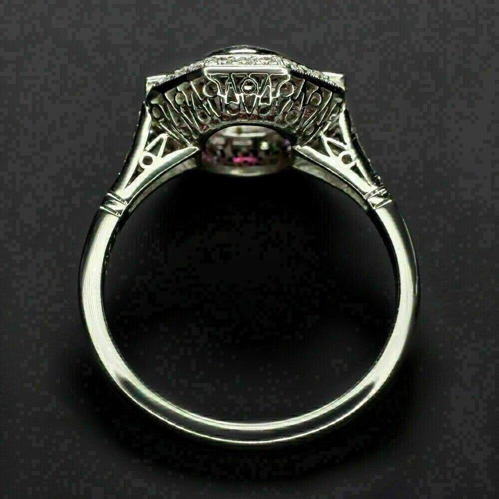 3.8Ct Art Deco Style Lab Created Diamond Ruby Engagement 14K White Gold FN Ring