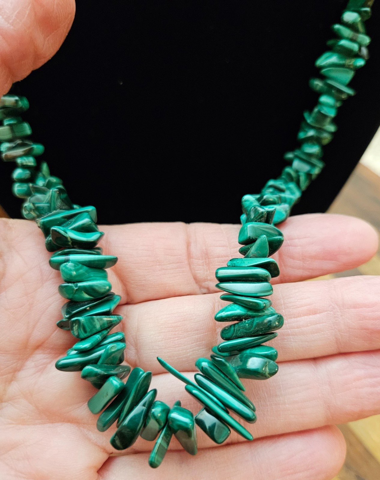 Vintage Malachite Chunks & Chips Nugget Necklace Screw Closure 25in 109gm