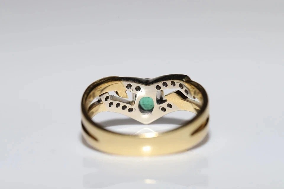 2.1Ct Art Deco Style Oval Lab Created Emerald & Diamond Wedding 14K Gold FN Ring