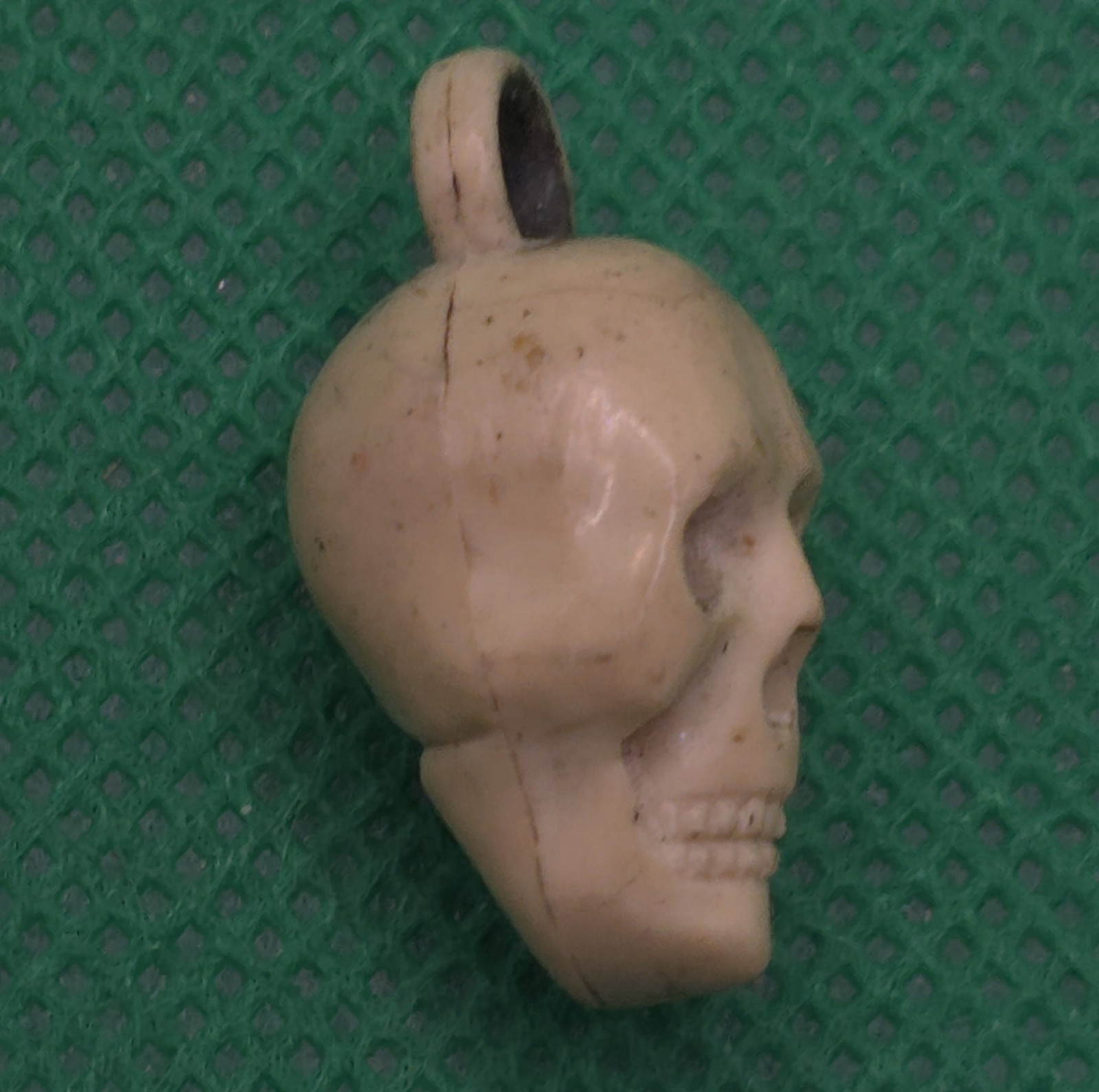 Antique Victorian Celluloid Skull Charm Mourning Pendant Memento Mori 1″