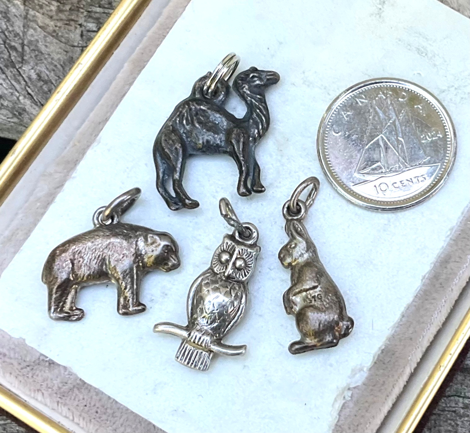 Vintage Sterling Charms ANIMALS Bear Owl Bunny Rabbit Camel LOT