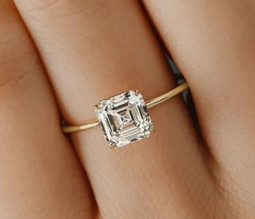 2.2Ct Asscher Cut Lab Created Diamond Solitaire Women’s 14k Yellow Gold FN Ring