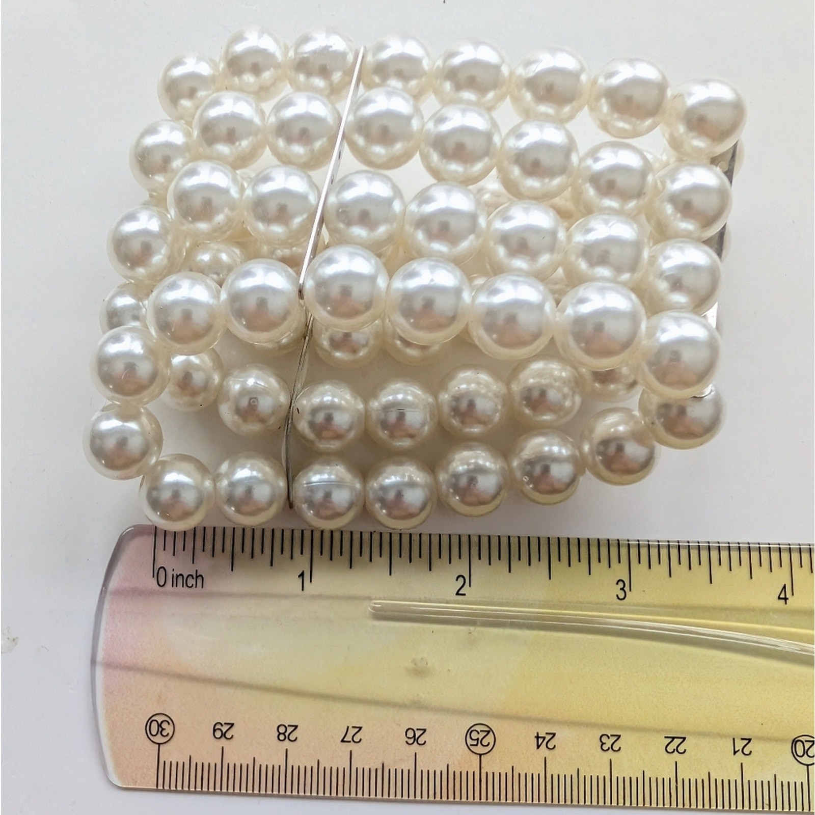 Trendy Multi Strand White Faux Pearl Classic Evening Event Stretch Bracelet