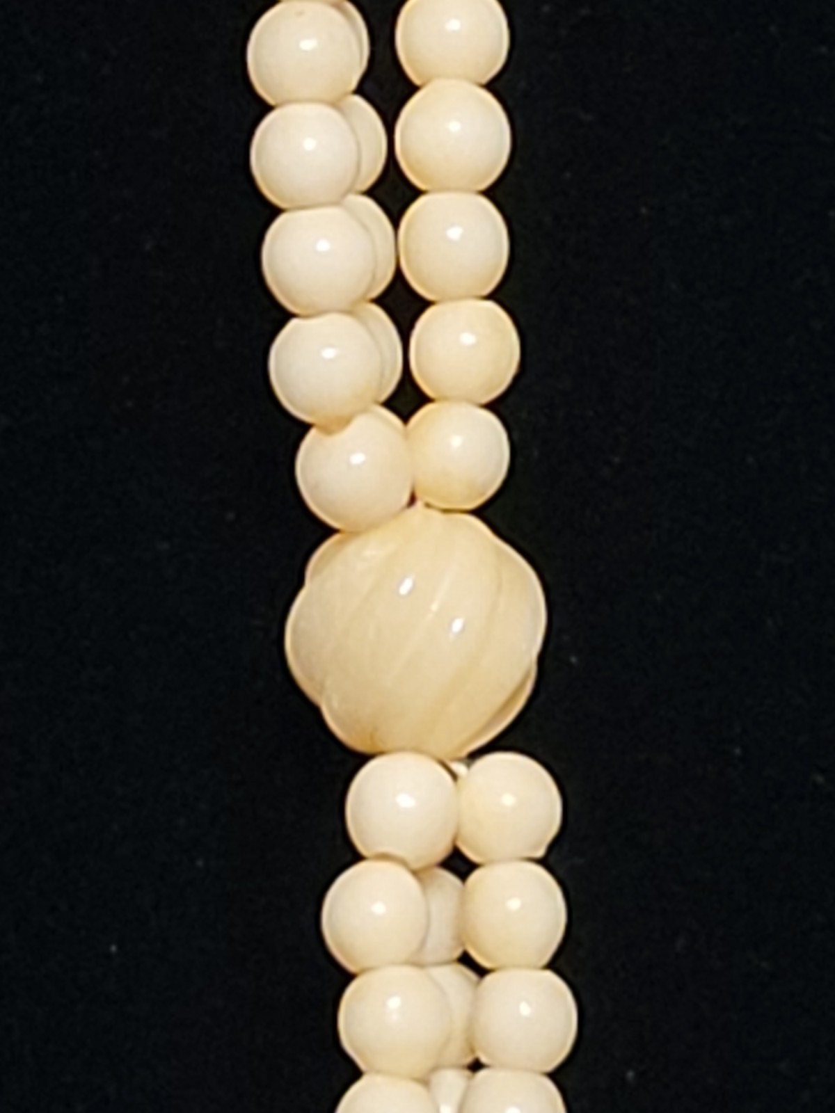 14k Gold Filled Multi-Strand Carved Cream Buffalo Bone Beaded Necklace 27 Inch