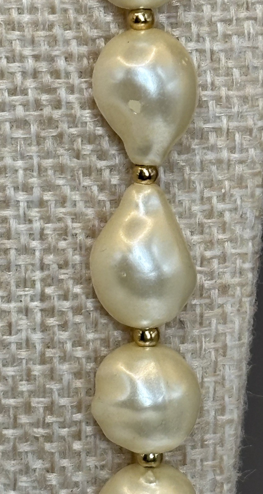 Vintage Runway Baroque Faux Pearl Necklace Gold Tone Spacers 28” Acrylic