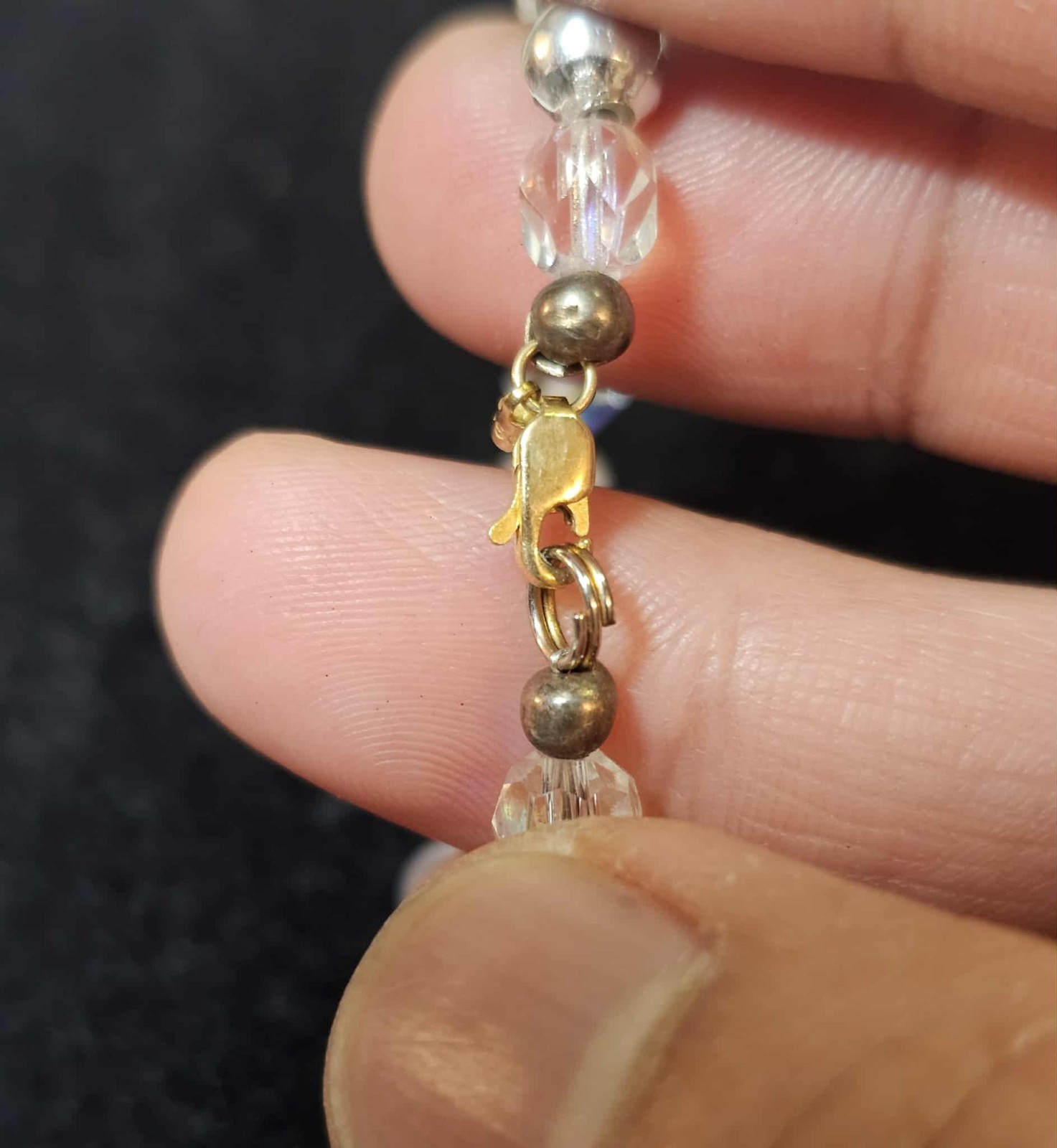 Vtg Beaded Rose Quartz & Clear iridescent glass beads Necklace 25in- S121