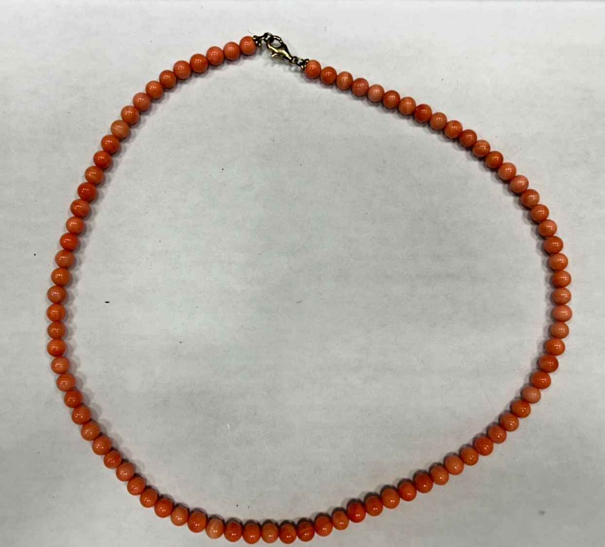 Vintage Pink Angel Skin Coral Beaded Necklace Gold Plated Sterling Clasp 20 IN