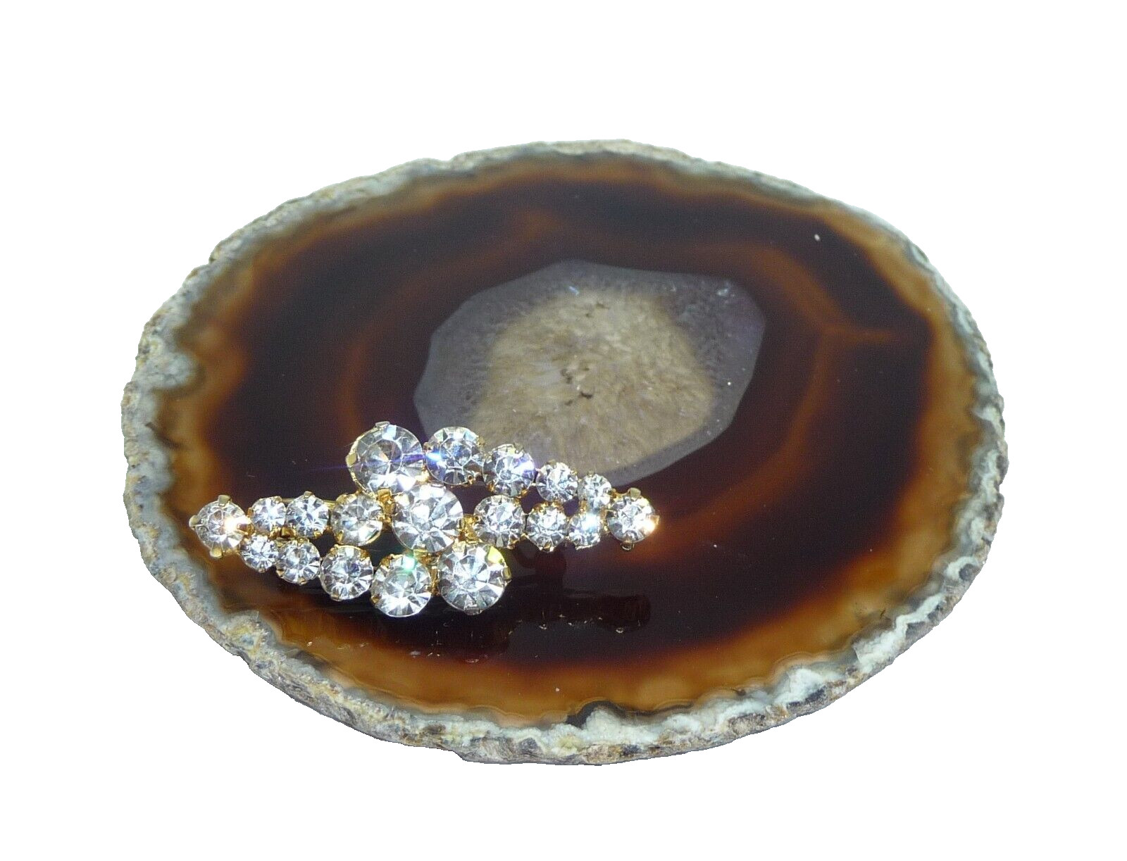 Vintage Gold Tone Clear Rhinestone Brooch Pin Bling USA Seller