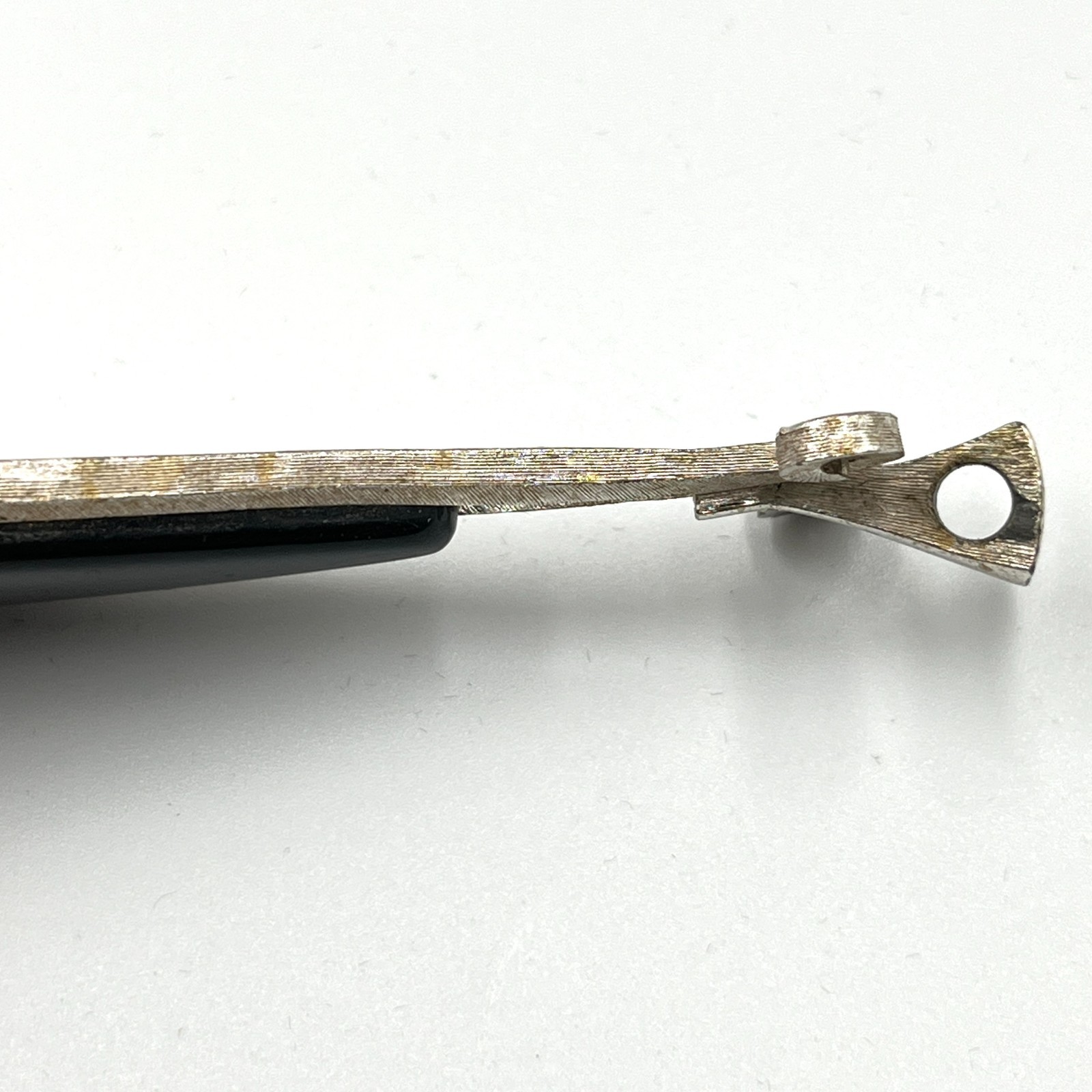 Vintage Avon Mid-Century Modern Silver Tone Black Onyx Style Teardrop Pendant