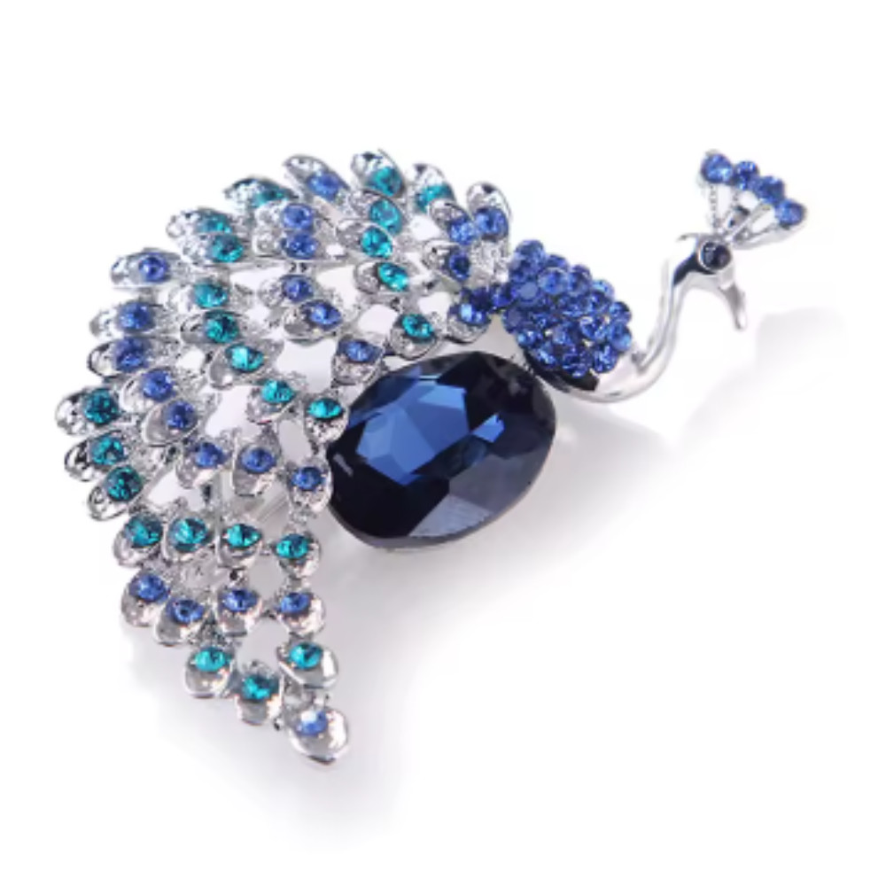 Vintage Style Peacock Bird Rhinestone Crystal Cyan Bird Brooch Pin Pendant Gift