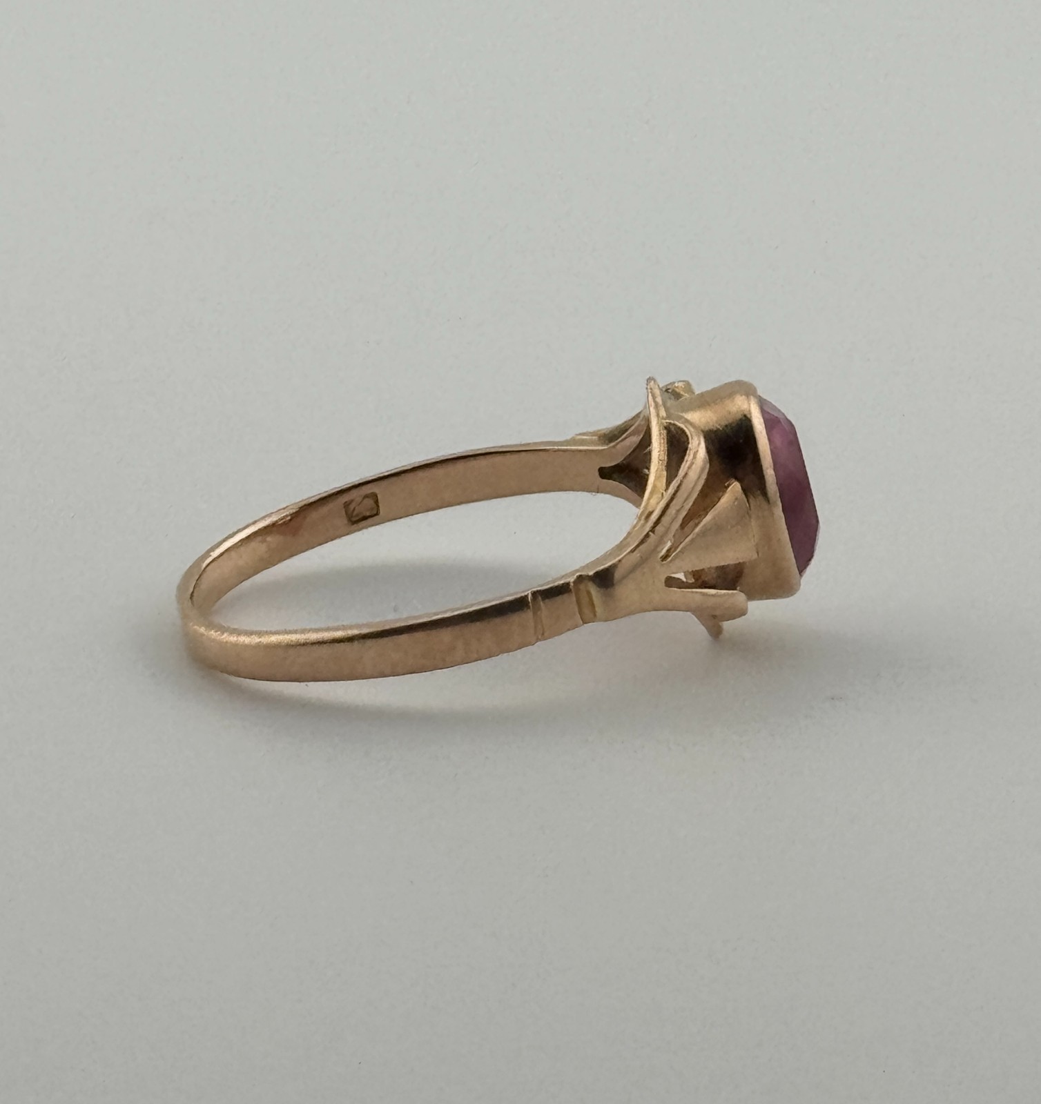 Soviet 14K Rose Gold Ruby Ring Vintage USSR 583 Hallmark Ukraine