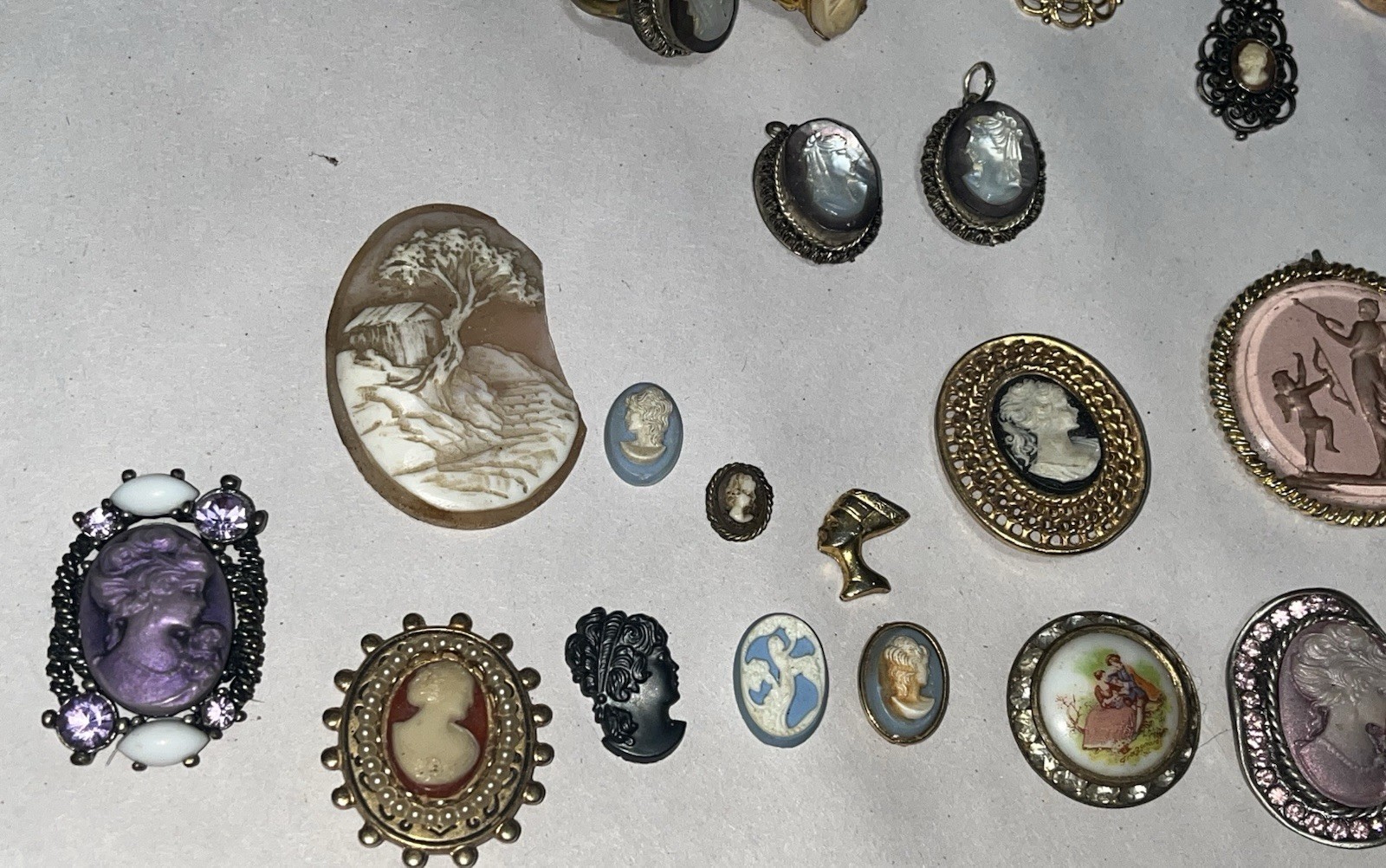 Vintage Cameo Jewelry Lot Wearable & Broken Pieces Sterling Costume Modern