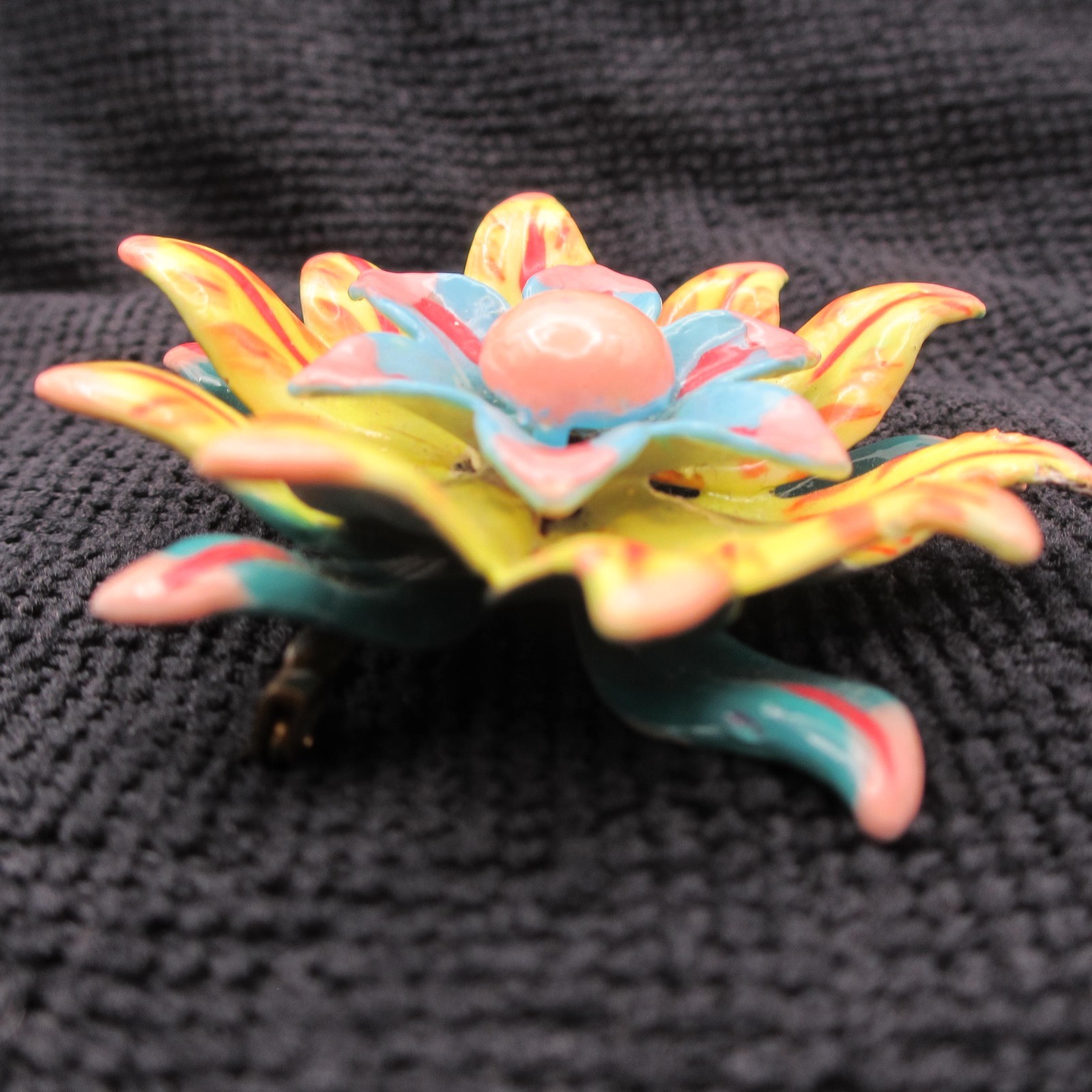 Vintage Enamel Flower Brooch Layered Multicolor SOME ENAMEL NICKS