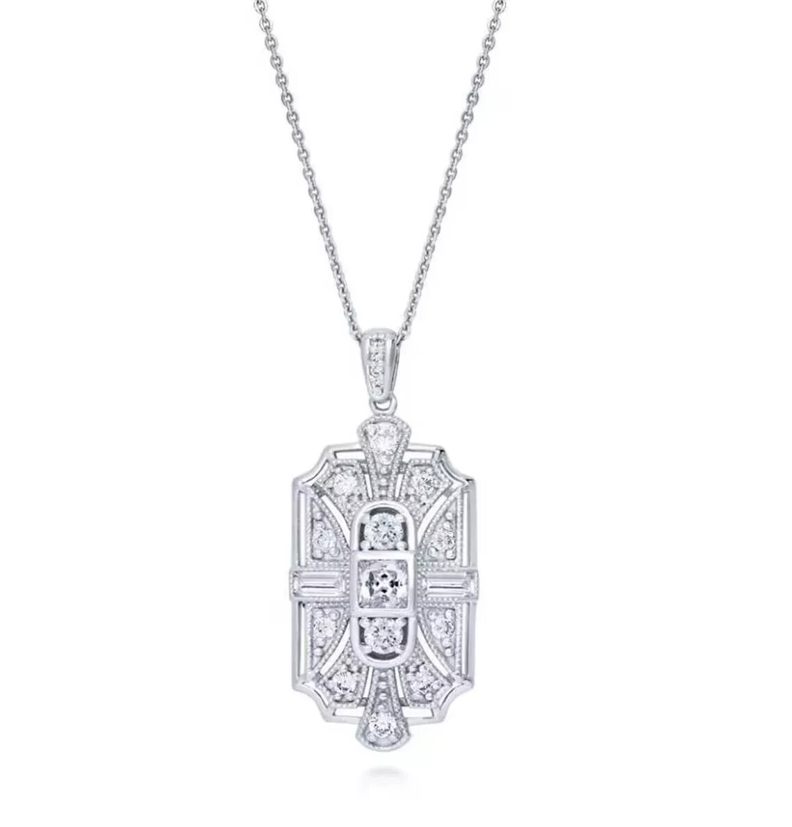 Art Deco Style Lab Created Diamond For Any Occasion Pendant 14K White Gold FN