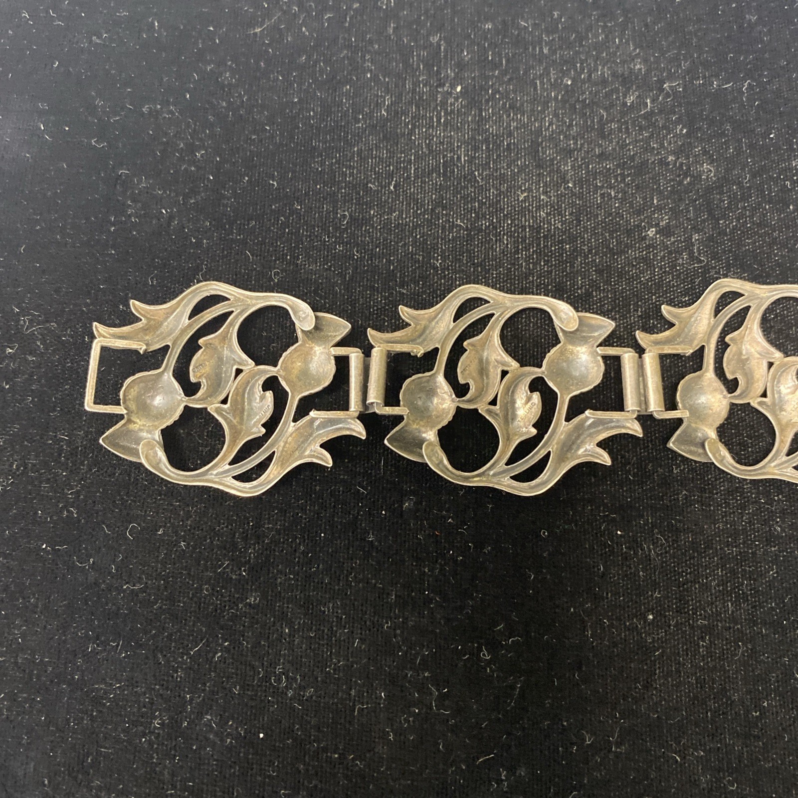 Sterling Silver 7 Inch 30g Panel Bracelet A Repousse Design Of Scottish Thistles