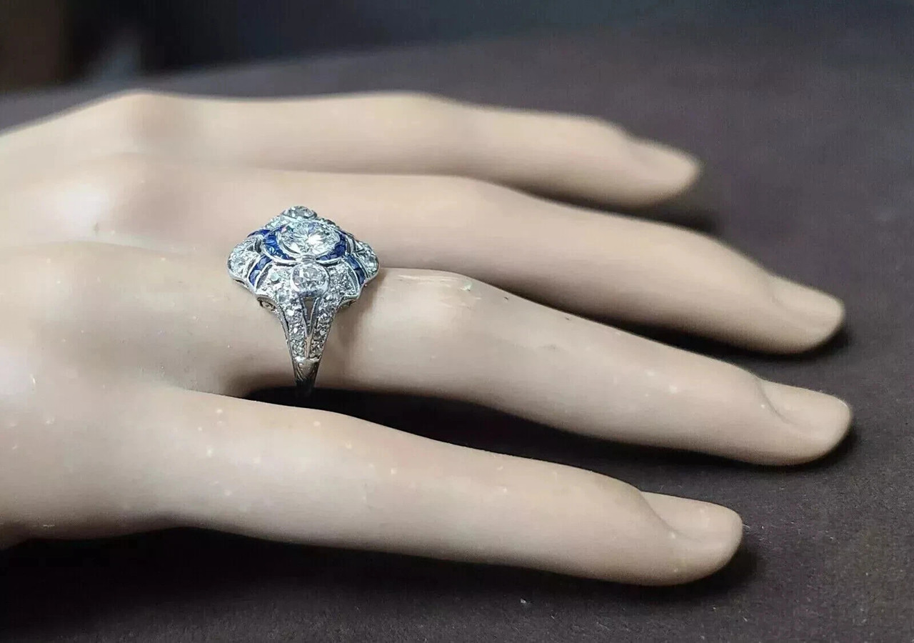 Art Deco Vintage Style 2Ct Lab Created Diamond 14k White Gold FN Engagement Ring