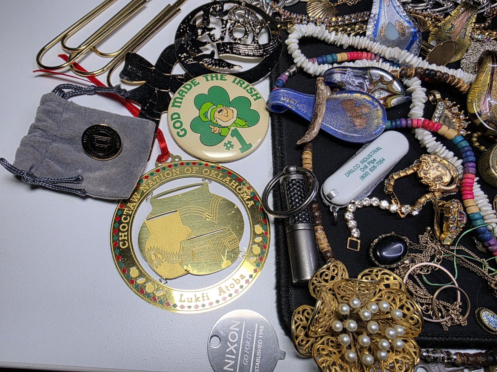 Vtg -Now JUNK drawer Jewelry Lot Scrap Harvest salvage craft Findings beads #8