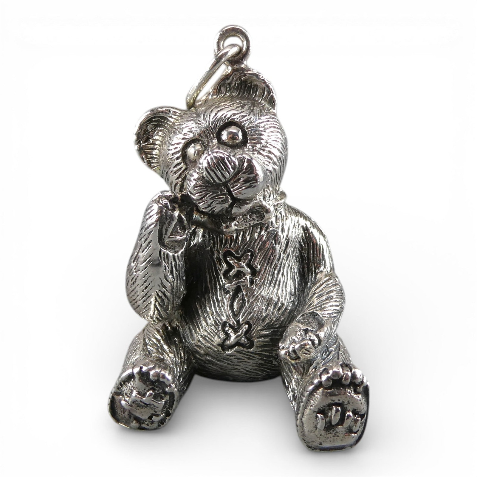 Large Sterling Silver Teddy Bear Pendant for Necklace Brown County Silver