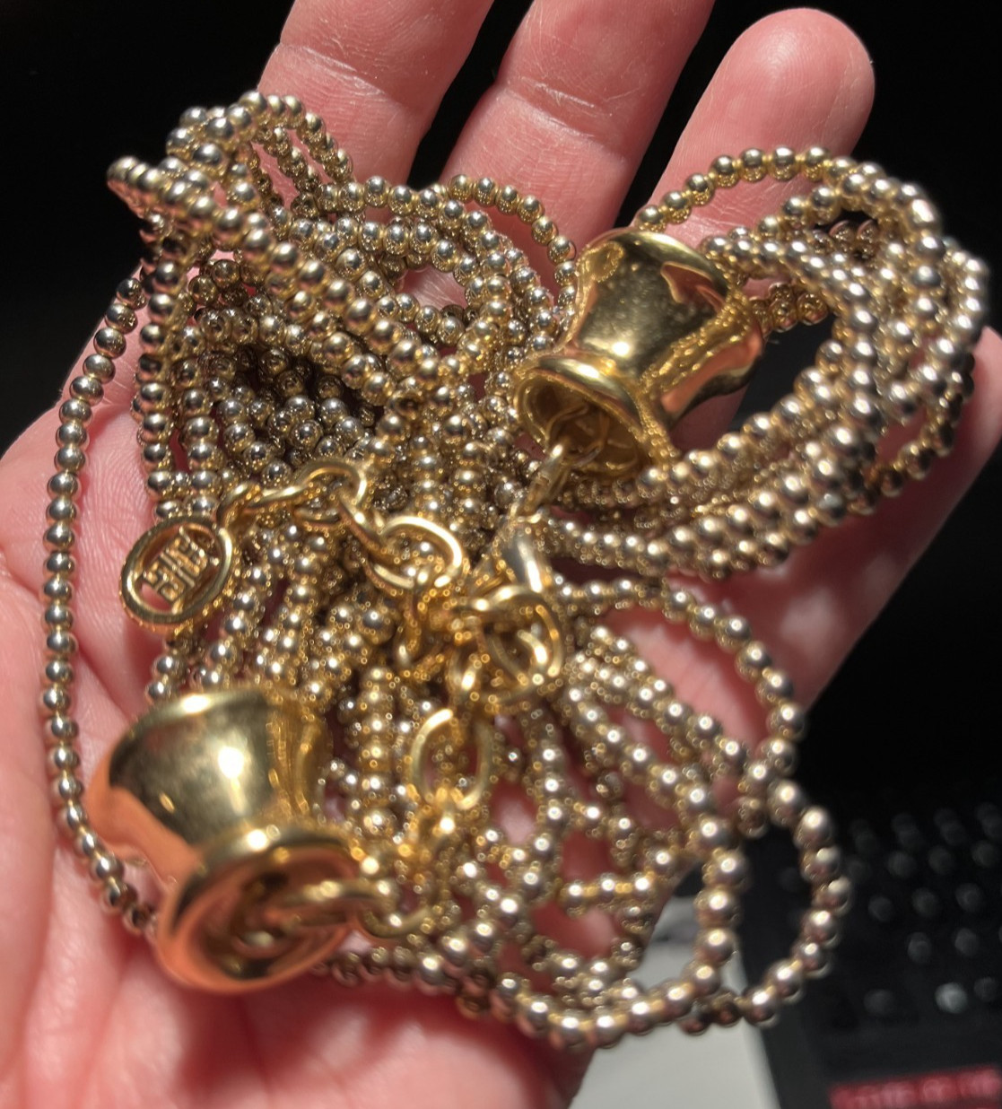Vintage GIVENCHY signed 7-Strand Gold Tone Beaded 19″ Choker Necklace!