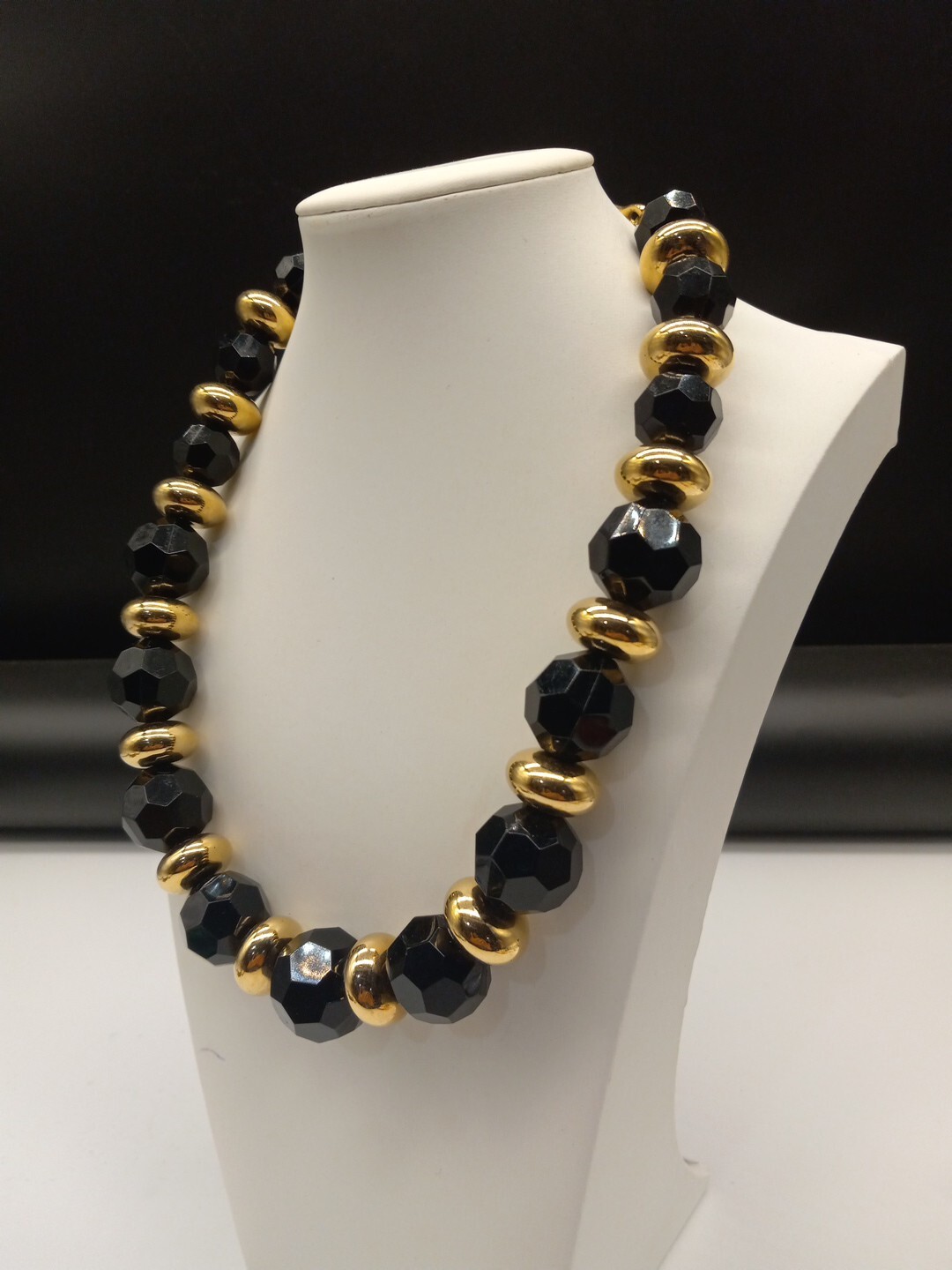Givenchy Runway Couture Black Faceted Round Lucite Gold Tone Accents Necklace