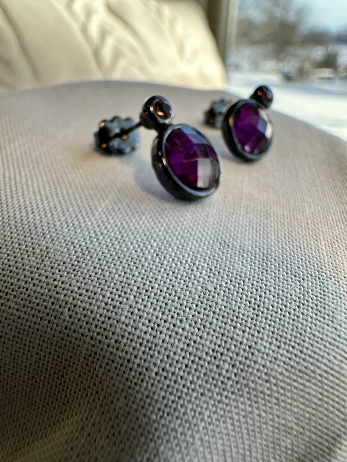 Vintage Avon Dark Purple Faceted Dark Grey Chain Necklace w Matching Earrings