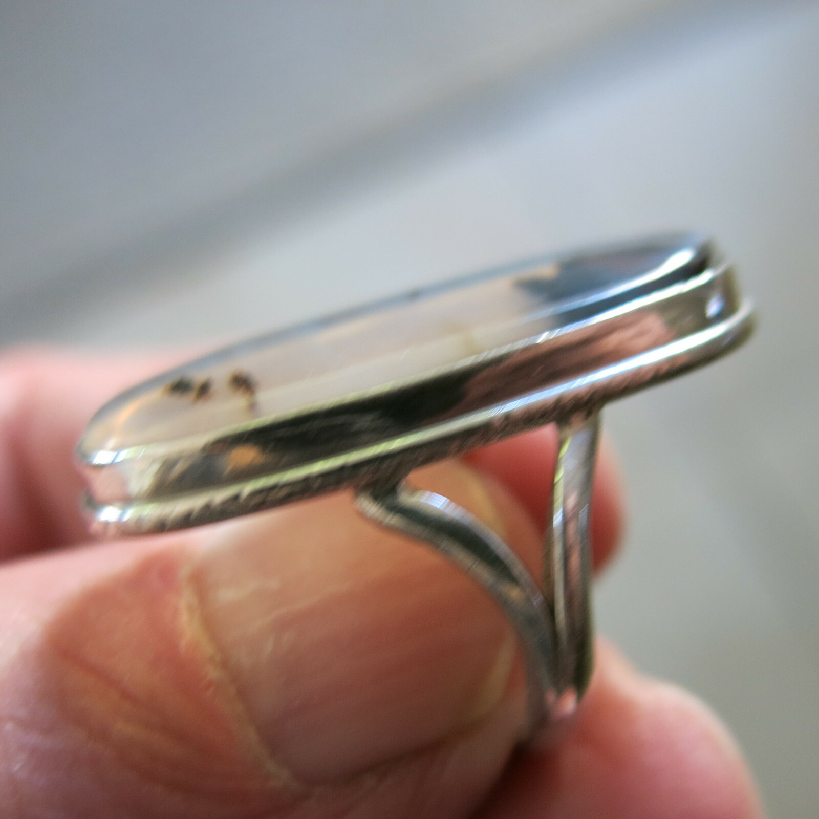 Vintage Sterling Silver Large Moss Agate Ring 6.4g Size 5.75 [6462]