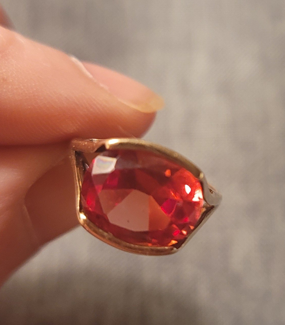 Vintage Mid-Century 14K Vivid Reddish-Orange Sapphire, Approx. 6.00 Carats