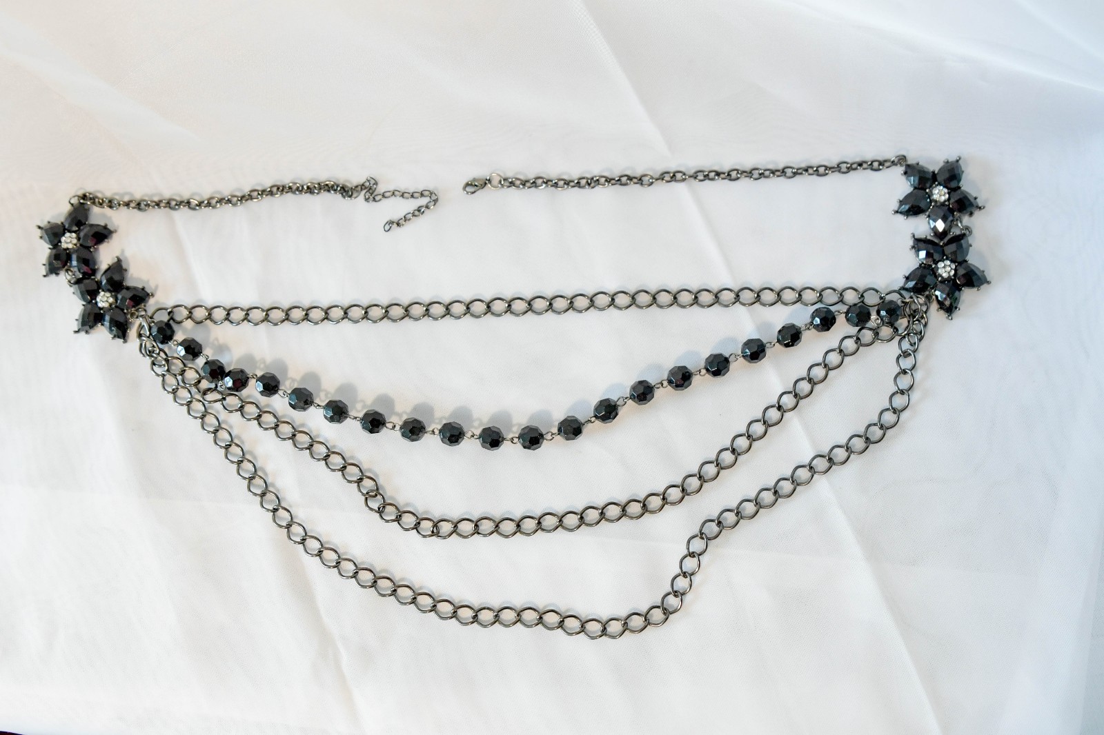 Vintage 90’s Black beaded,rhinestone and silver Statement necklace