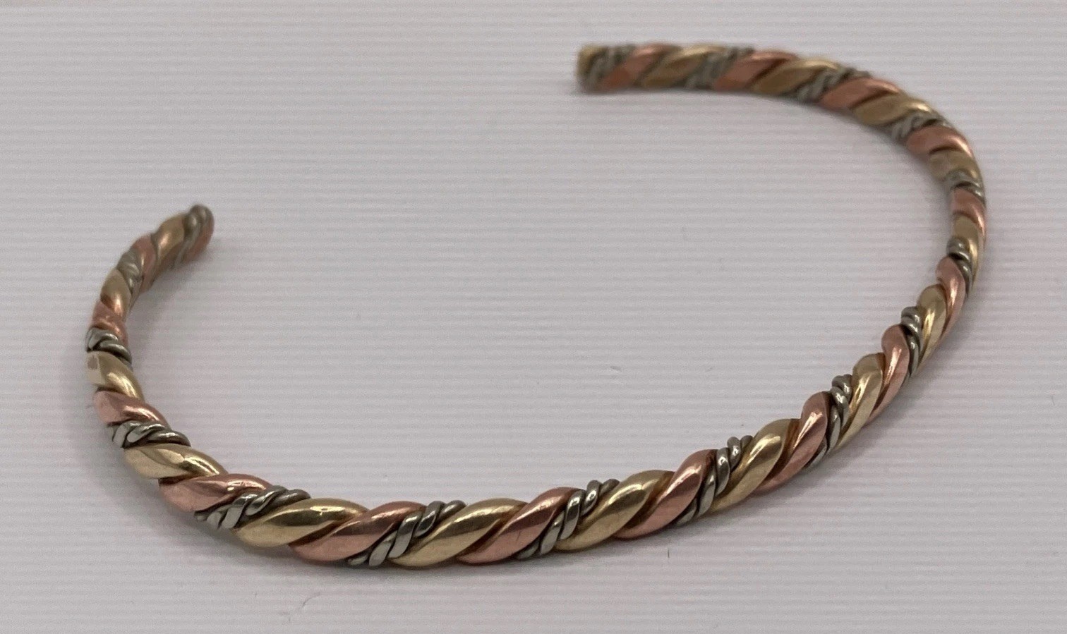 VTG Signed Sergio Lub Mixed Metals Copper & Brass & Silver Twisted Cuff Bracelet