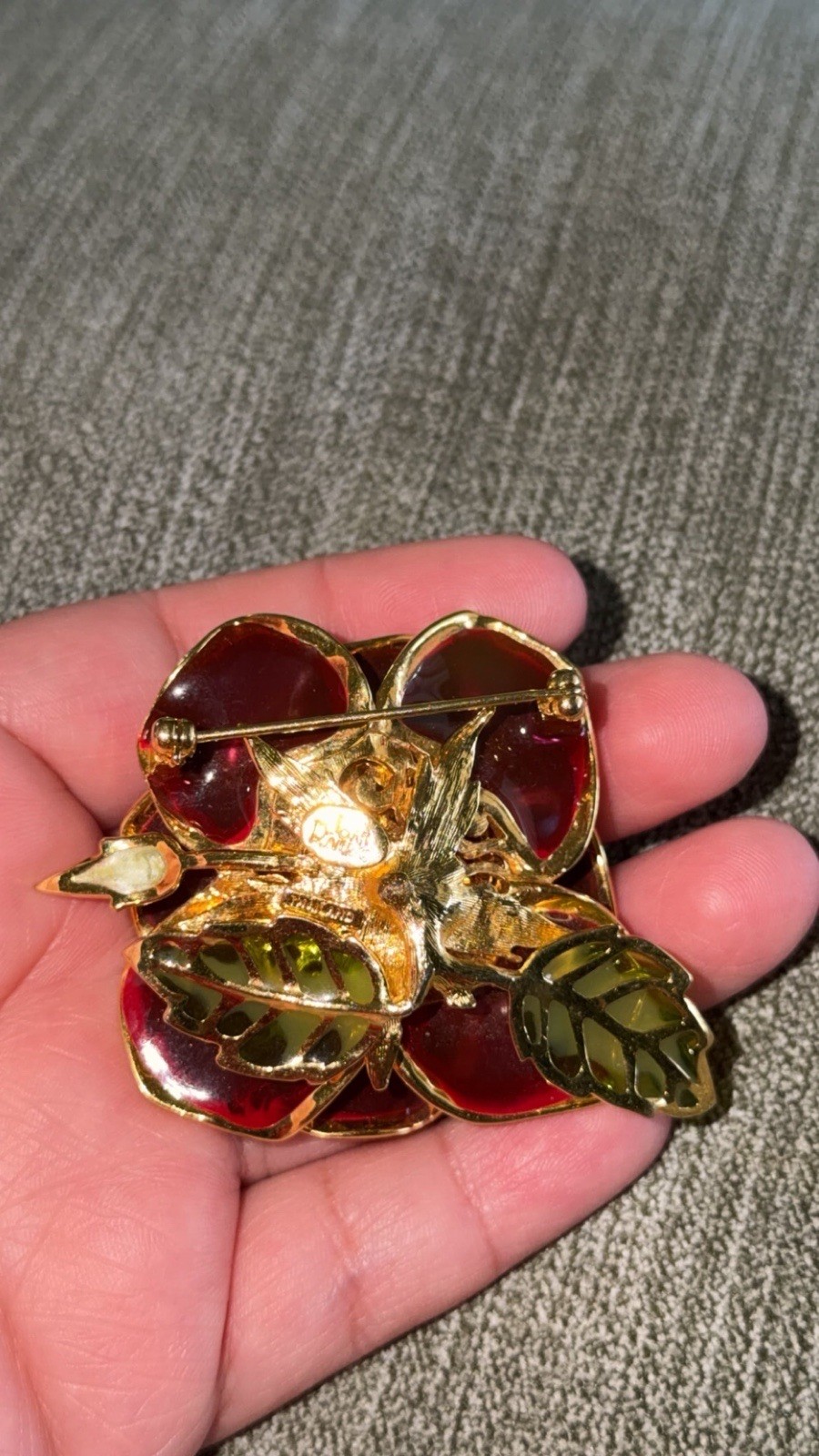 Joan Rivers Plique A Jour Rose Brooch