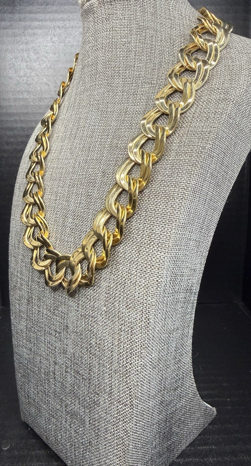 Vintage Gold Tone Necklace Double Link Curb Chain 18” Adjustable Weighs 3.2 Oz