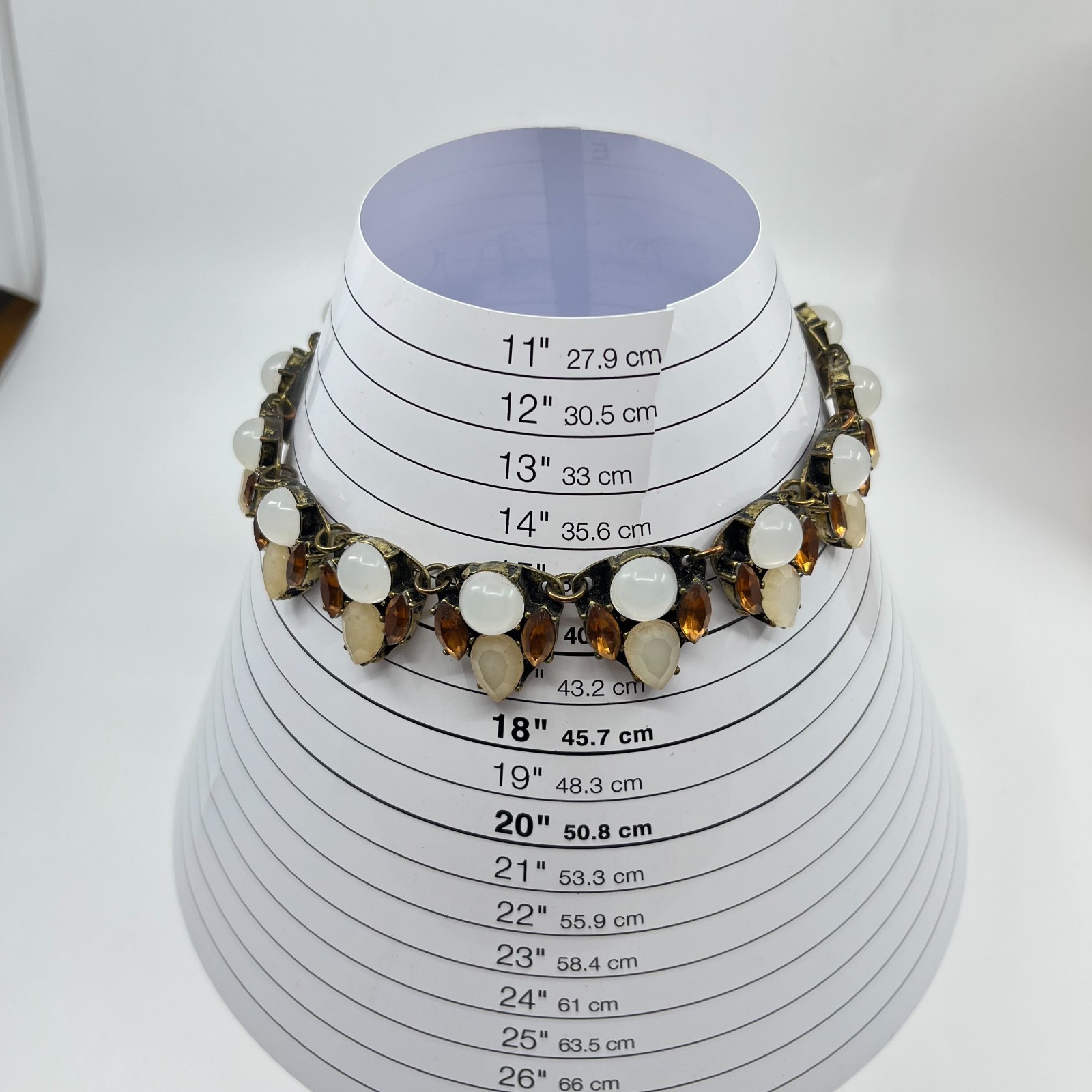 VTG Antique Gold Tone Multi-Stone Statement Collar Necklace Amber Cream White