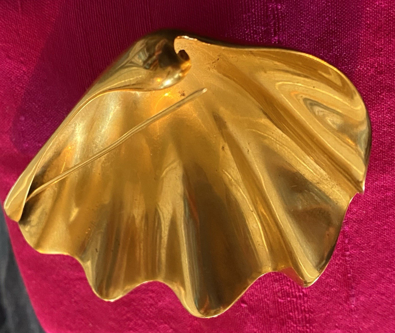 Ted Muehling Scallop Brooch 24k GOLD Plated Bronze Signed With 14k Pin Clasp