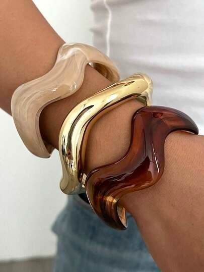 Vintage Wavy Acrylic Resin Bracelet Set Stackable Women’s Bangle
